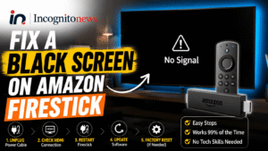 Blank black TV screen with Amazon Firestick plugged into HDMI port